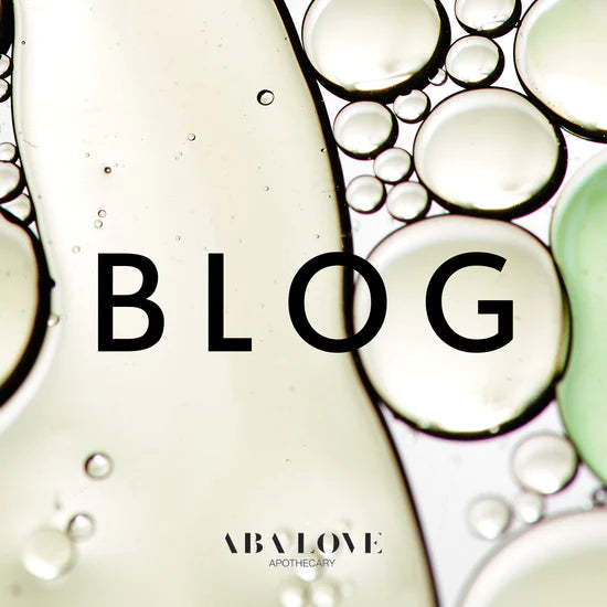 The word Blog on top of a background photo of oil and water. At the bottom of the photo reads Aba Love Apothecary